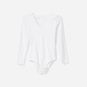 Everlane White Long-Sleeve V-Neck Bodysuit NWT